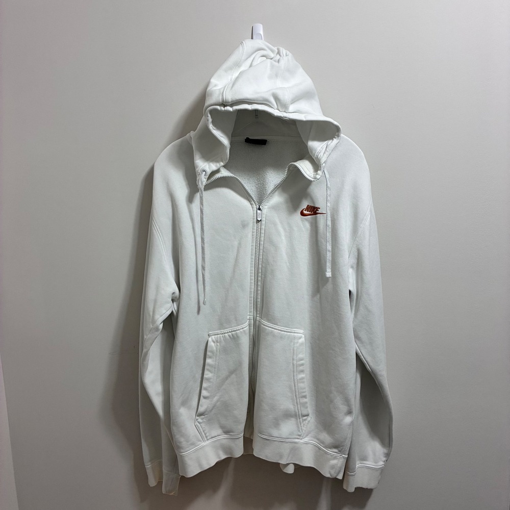 Nike Sportswear Full Zip Hoodie White Copper Embroidered Logo Fleece XL